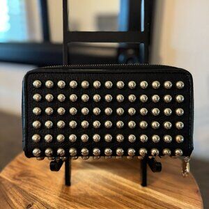 Black Studded Zip-Around Wallet/Clutch –  Edgy Rock-Chic Vibes!